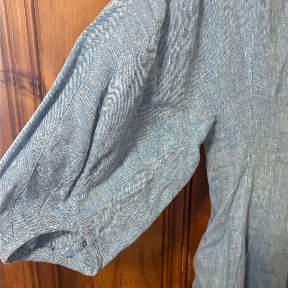 Madewell Splitneck Mini Dress in 100% Linen - Sunfaded Blue - Size 00 - Picture 12 of 15